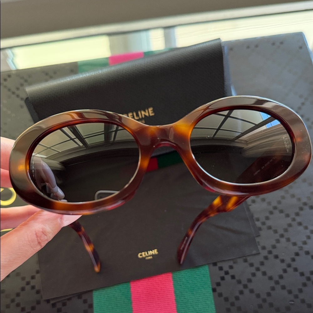 Celine Triomphe Tortoise Shell Oval Sunglasses - image 7